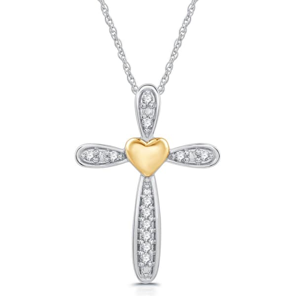 Nova Star(R) Two-Tone Gold 1/10ctw. Lab Grown Diamond Cross Pendant - image 