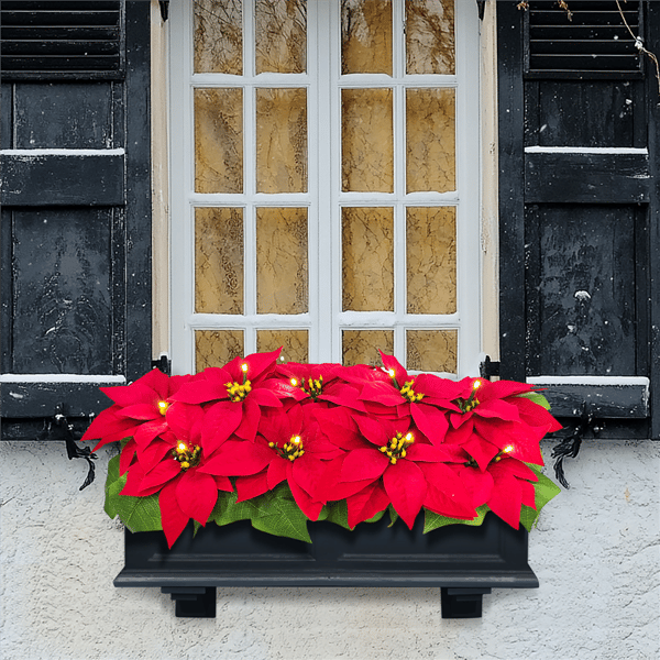 Puleo International 24in. Pre-Lit Red Poinsettia Window Box Décor