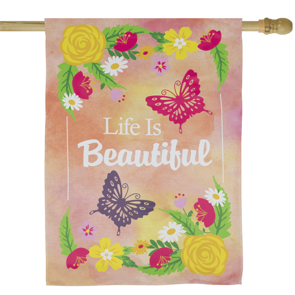 Northlight Life is Beautiful Pink Floral Outdoor House Flag