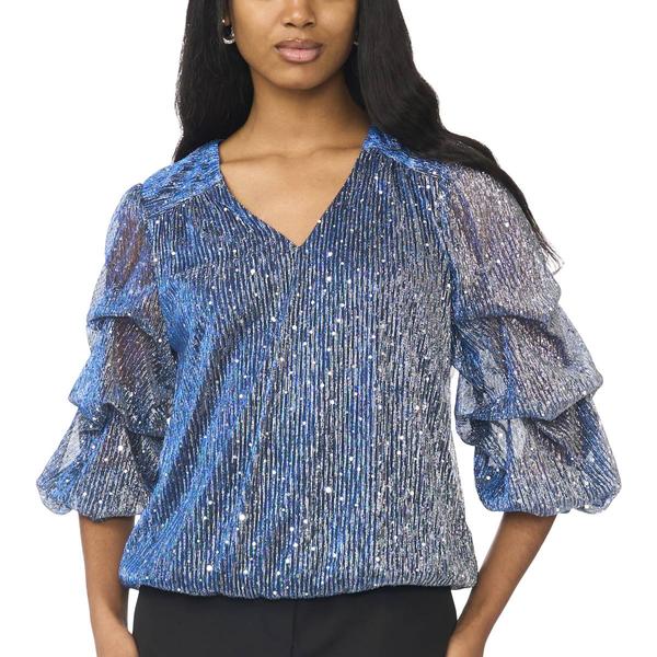 Womens MSK Lurex Crinkle Lantern Sleeve Blouse - image 