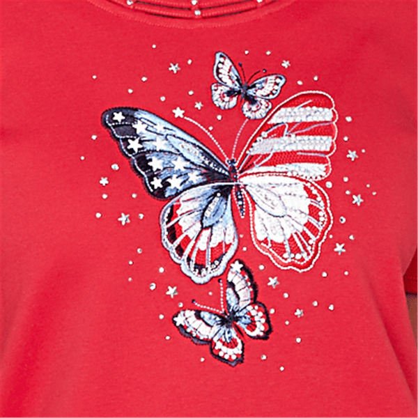 Womens Alfred Dunner Lady Liberty Butterfly Embroidery Blouse