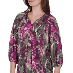 Womens Ruby Rd. Sedona Escape Tropical Tassel Neck Blouse