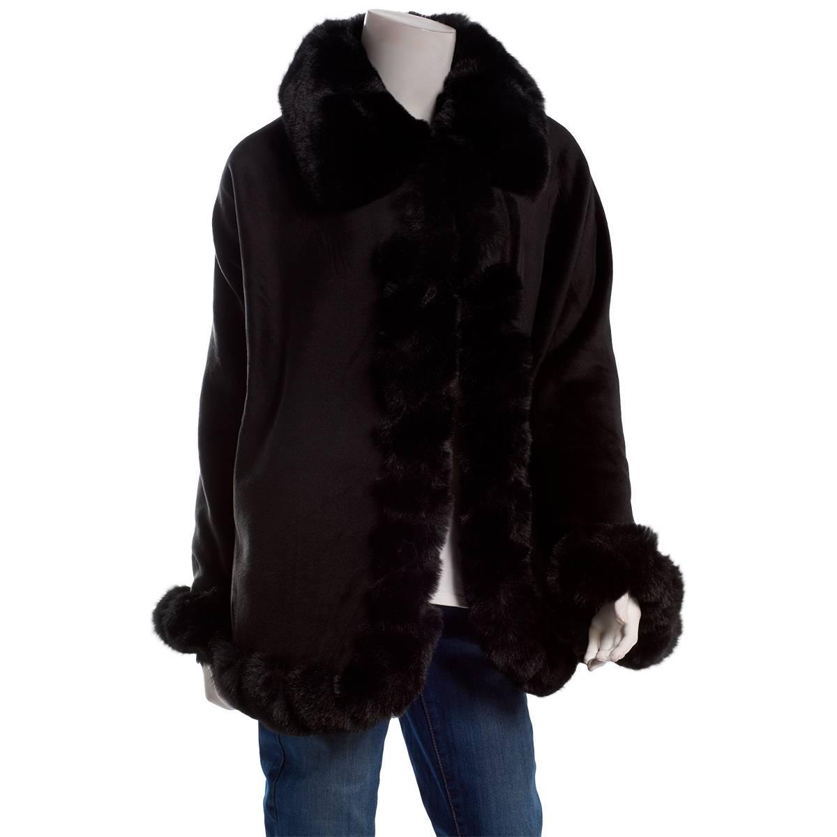 Womens Modena Solid All Over Faux Fur Trim Cape