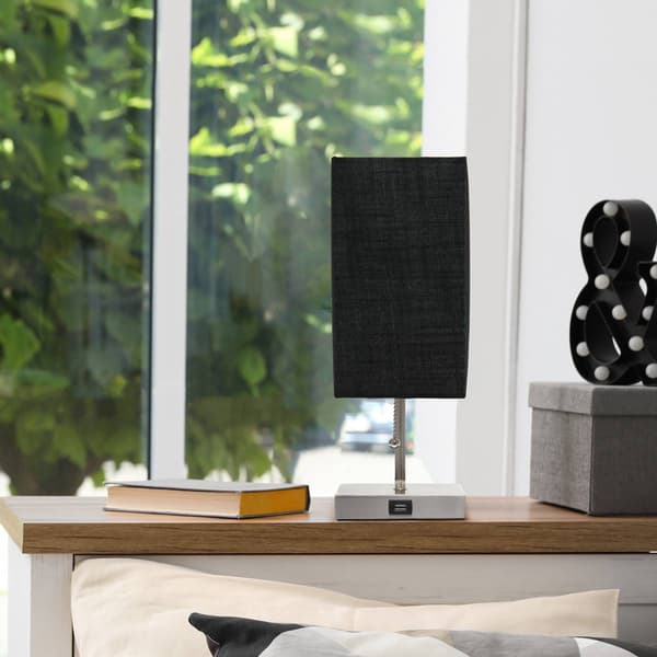 Simple Designs Petite Stick Lamp with USB Charging Port & Shade