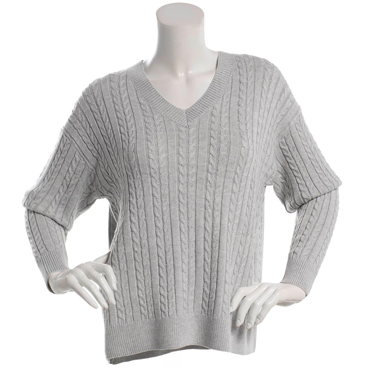 Womens Adyson Parker Long Sleeve Solid Cable V-Neck Pajama Top