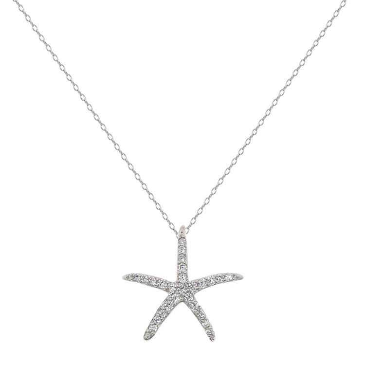 Sterling Silver Cubic Zirconia Starfish Pendant Necklace