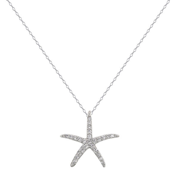 Sterling Silver Cubic Zirconia Starfish Pendant Necklace - image 