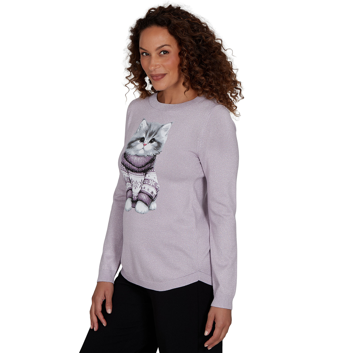 Petite Emaline Holiday Festivities Kitten Graphic Sweater