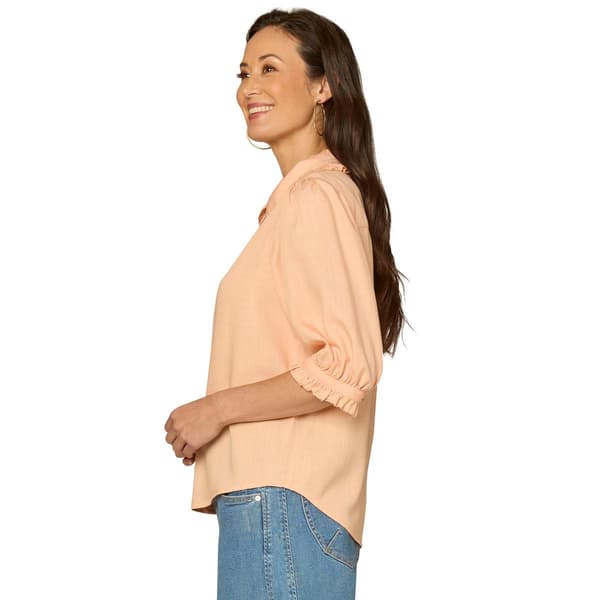 Womens Democracy Ruffle Collar Button Front Blouse