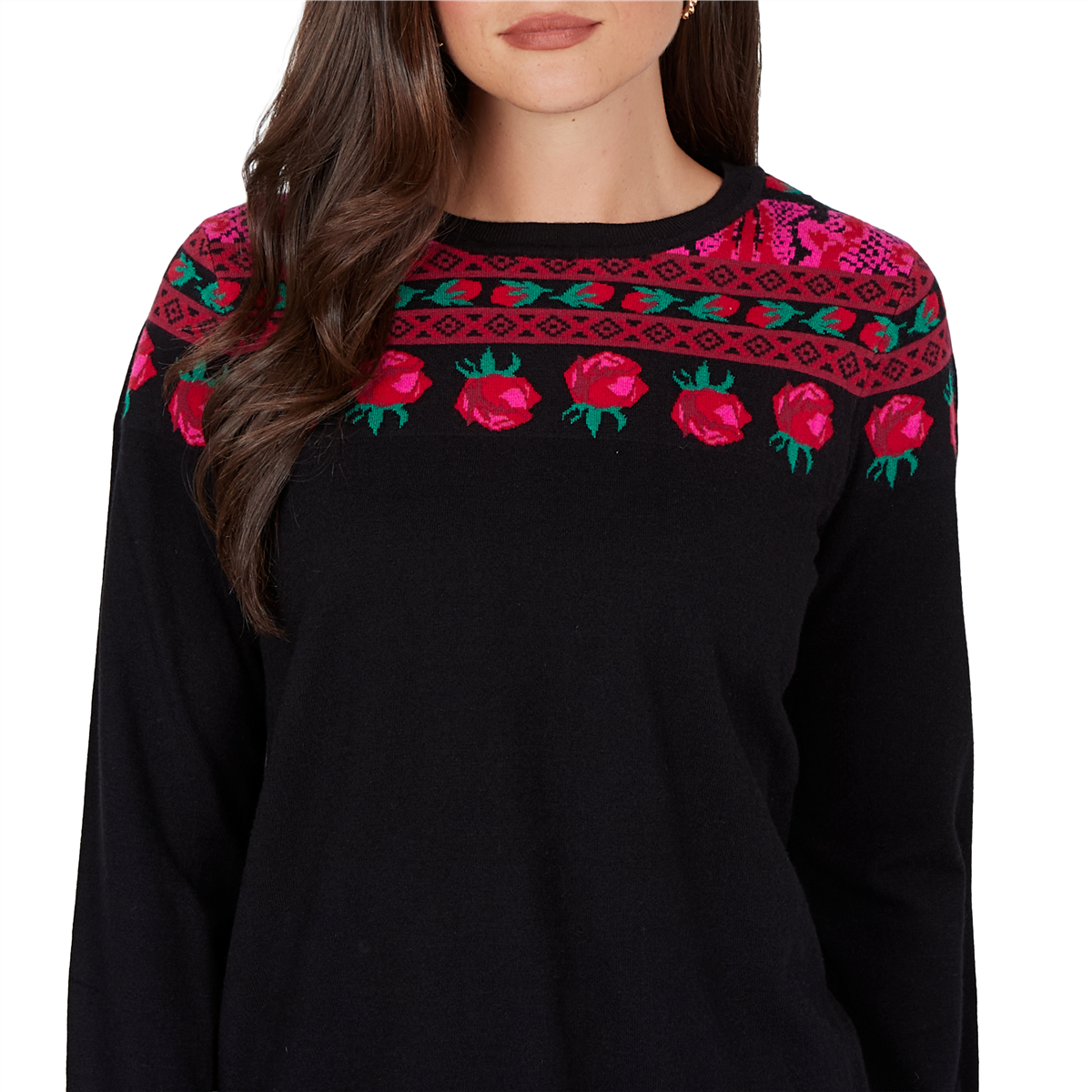 Womens Ruby Rd. Mysterious Romance Fair Isle Rose Sweater