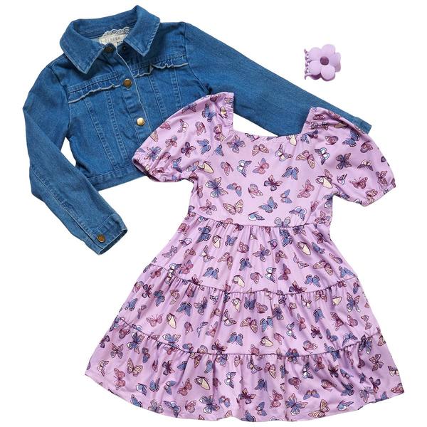 Girls (4-6x) BTween® Tiered Yummy Butterfly Dress w/ Denim Jacket