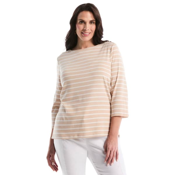 Plus Size Rafaella 3/4 Slv Button Detail Stripe Top