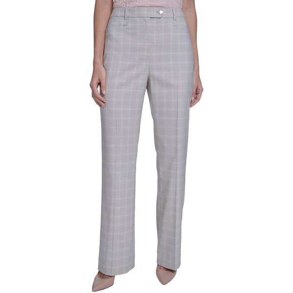 Womens Calvin Klein Button Front Straight Leg Plaid Dress Pants - image 