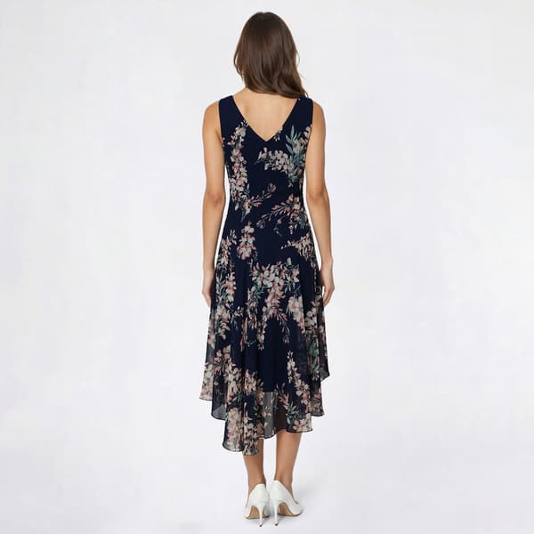 Womens Connected Apparel Sleeveless Floral Chiffon Midi Dress