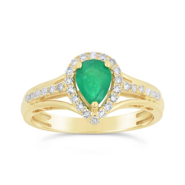 10kt. Gold Pear Emerald 1/5ctw. Diamond Ring - image 