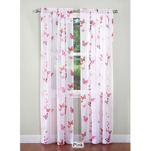 Butterflies Print Rod Pocket Semi Sheer Curtain Panel