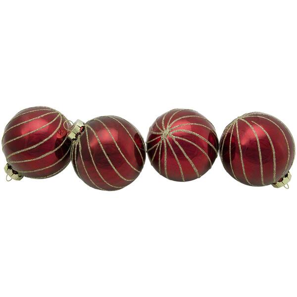 Northlight Seasonal 4ct. Glitter Striped Christmas Ball Ornaments - image 