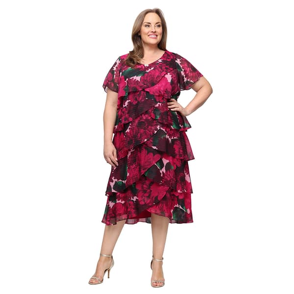 Plus Size SLNY Short Sleeve Tier Print Midi Dress - image 