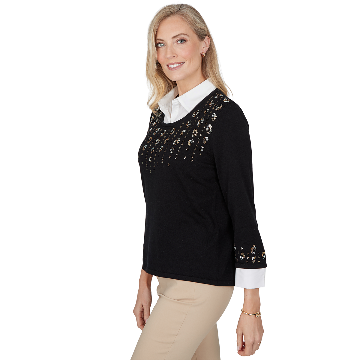 Womens Alfred Dunner Cityscape Embellished Two in One Sweater