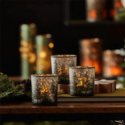 Melrose Frosted Pine Mercury Glass Candle Holder - Set of 3