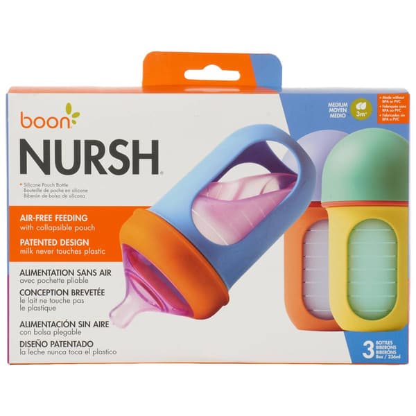 boon(R) NURSH(R) 3pk. 8oz. Color Block Silicone Pouch Feeding Bottles - image 