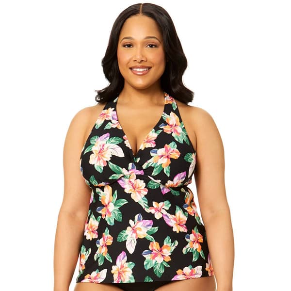 Plus Size Leilani Bamboo Beach Floral H-Back Tankini Swim Top