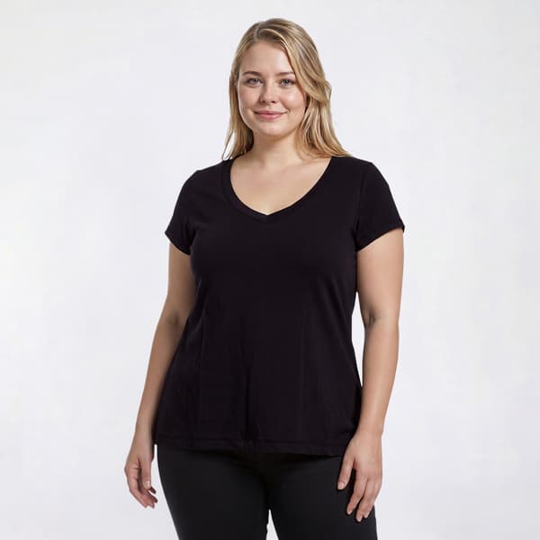 Juniors Plus Eye Candy Short Sleeve V-Neck Tee - image 