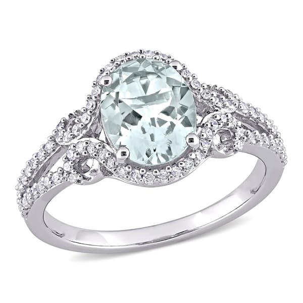 Gemstones Classics(tm) 10kt. White Gold Aquamarine Halo Shank Ring