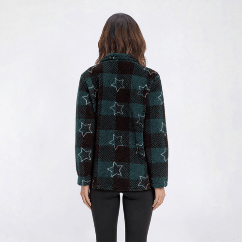 Womens Hasting & Smith Quarter Zip Star Buffalo Check Sweater