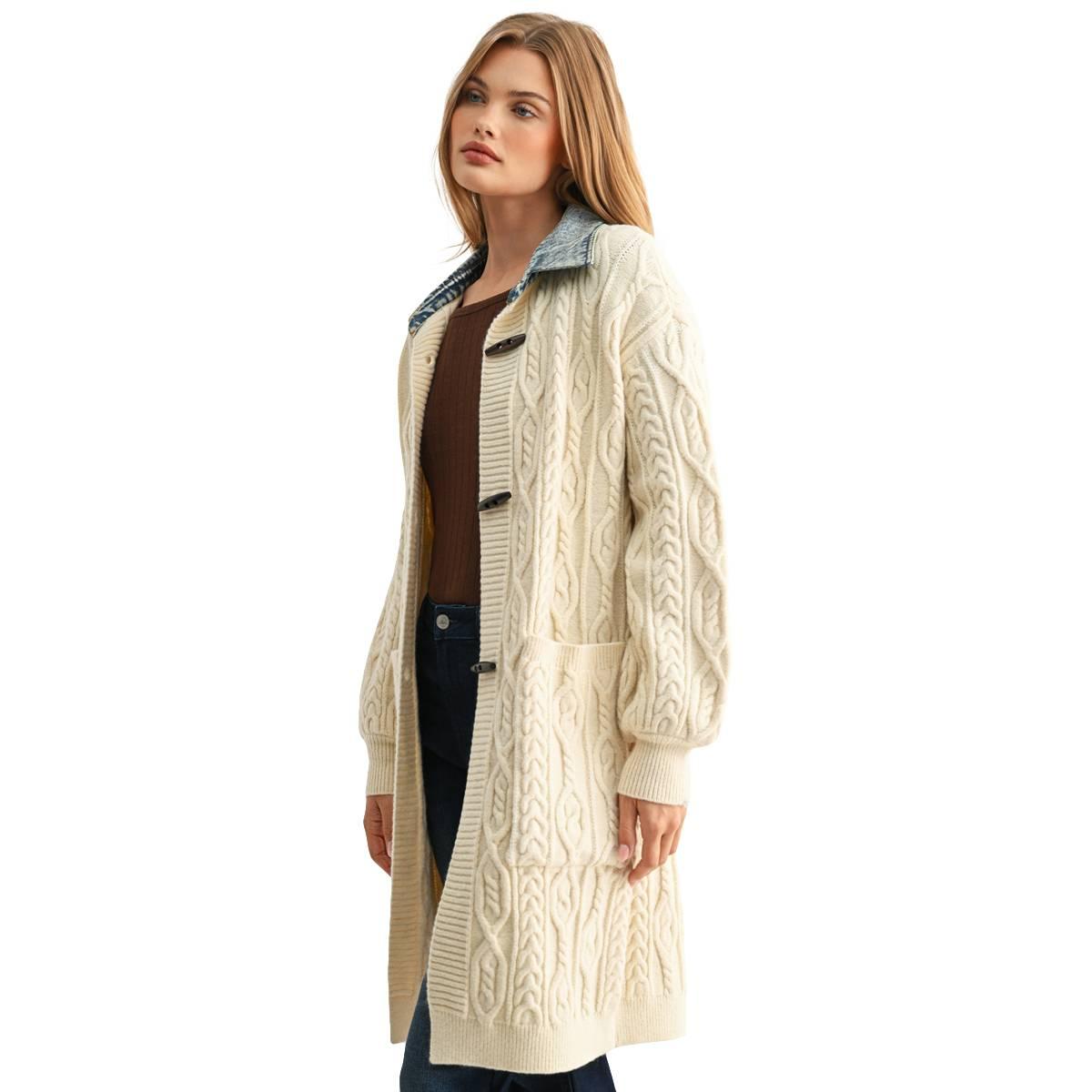 Womens CITY BLUES Long Sleeve Denim Collar Cardigan