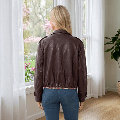 Womens MNK Faux Leather Bubble Hem Jacket