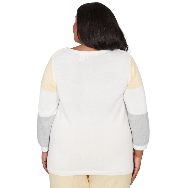 Plus Size Alfred Dunner Al Fresco Color Block 3/4 Sleeve Sweater - image 