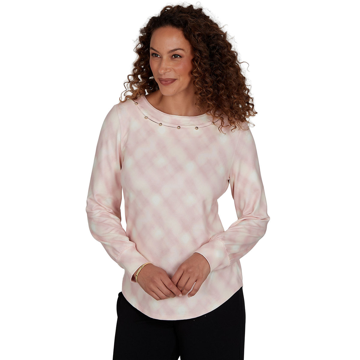 Womens Emaline Soiree Embellished Neck Abstract Plaid Sweater