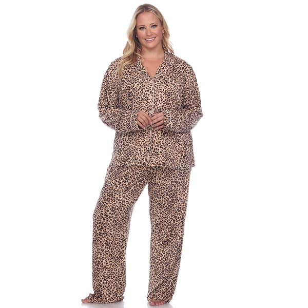 Plus Size White Mark Leopard Long Sleeve Pajama Set