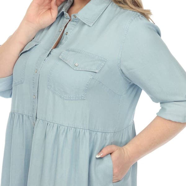 Plus Size White Mark Long Sleeve Tiered Midi Shirtdress