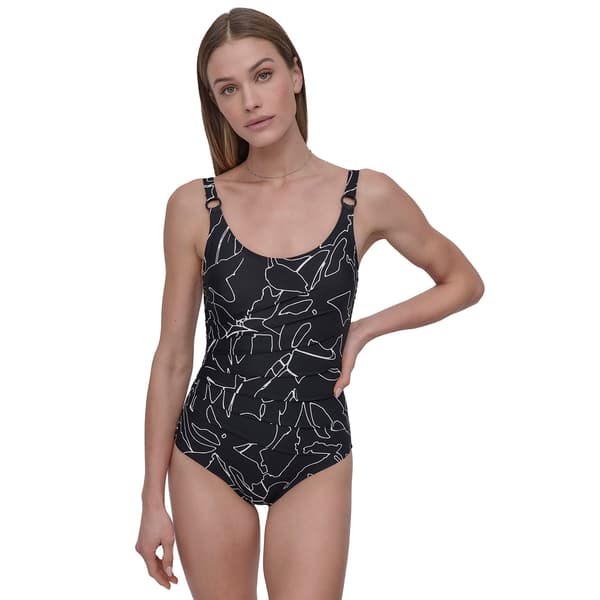Womens DKNY Starburst Abstract Floral One Piece Swimsuit