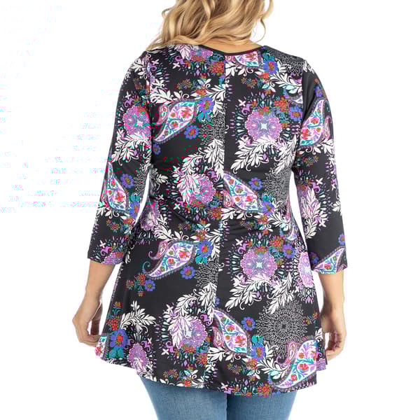 Plus Size 24/7 Comfort Apparel Paisley 3/4 Sleeve Tunic