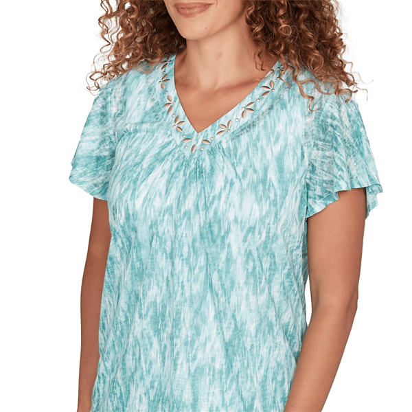 Womens Heart''s of Palm Fresh Start V Neck Flutter Sleeve Blouse