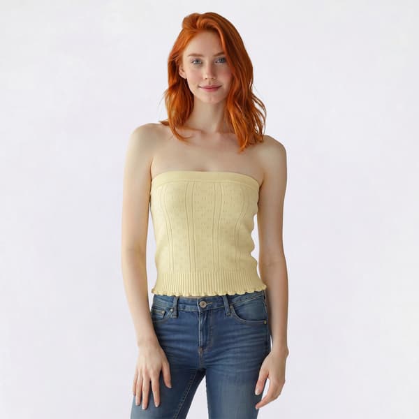 Juniors Pink Rose Pointelle Sweater Tube Top
