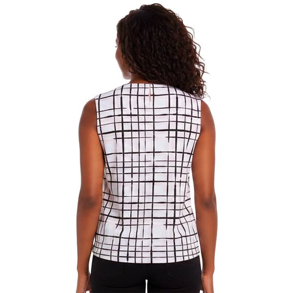 Womens Calvin Klein Sleeveless Pleat Neck Plaid Blouse