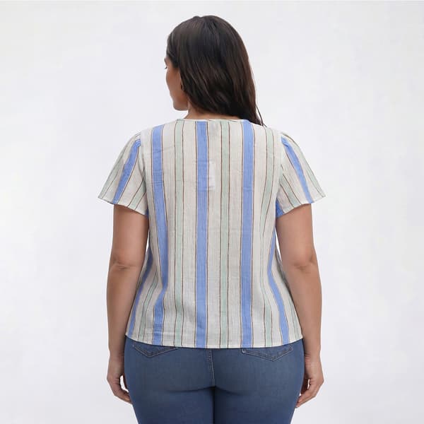 Plus Size Preswick & Moore® Short Flutter Sleeve Stripe Blouse
