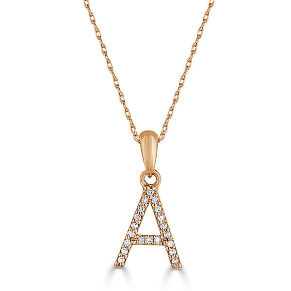 Diamond Classics&#40;tm&#41; 14kt. Rose Gold Initial A Letter Necklace - image 