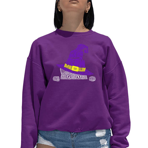 Plus Size LA Pop Art Peeking Witch Cat Word Art Sweatshirt - image 