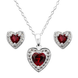 Marsala Lab Ruby & White Sapphire Heart Necklace & Earring Set