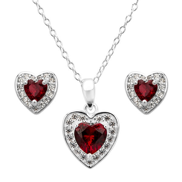 Marsala Lab Ruby & White Sapphire Heart Necklace & Earring Set - image 