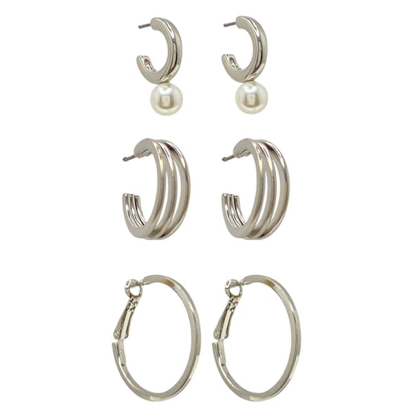 Design Collection 3pr. Acrylic Pearl Wire Hoop Earrings Set - image 