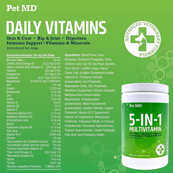 Pet MD 5-in-1 MultiVitamin Soft Chews for Dogs - 120 Count