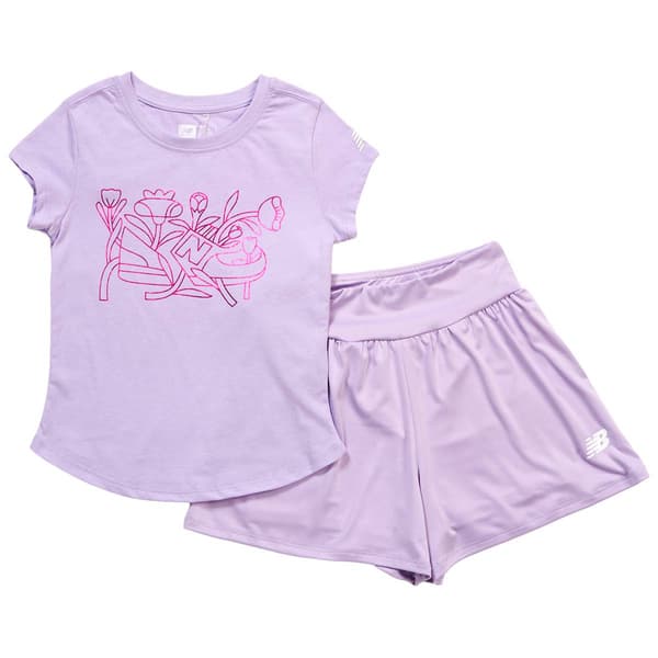 Girls (7-12) New Balance Short Sleeve Sneaker Tee w/ Shorts Set - image 