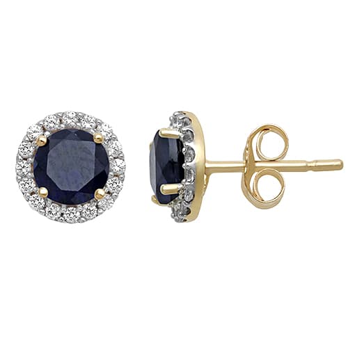 Gemstone Classics™ Blue & White Sapphire Halo Earrings