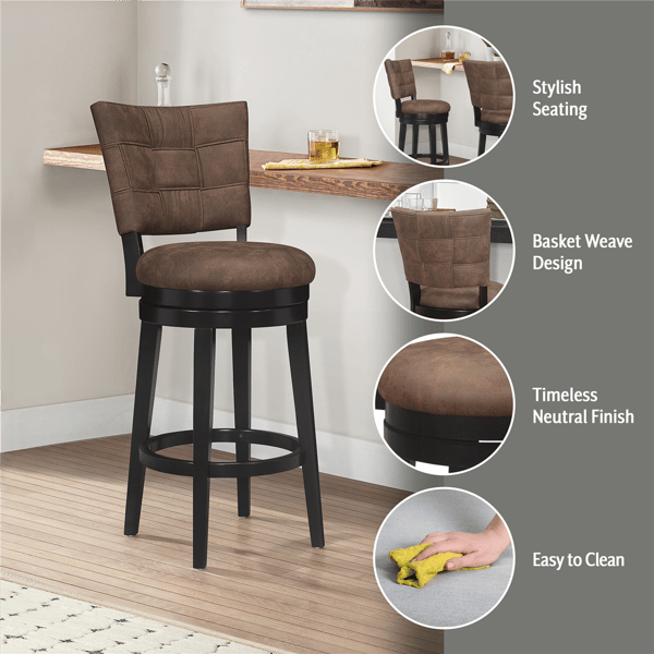 HH2 Home Kaede Wood Bar Height Swivel Stool